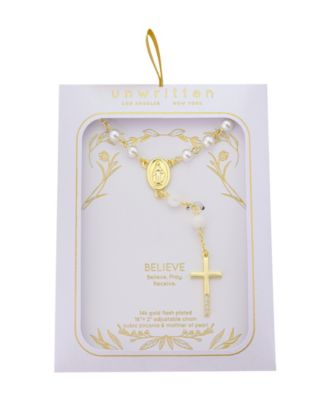 Cubic Zirconia Gold Plated Cross Rosary Pendant Y Necklace