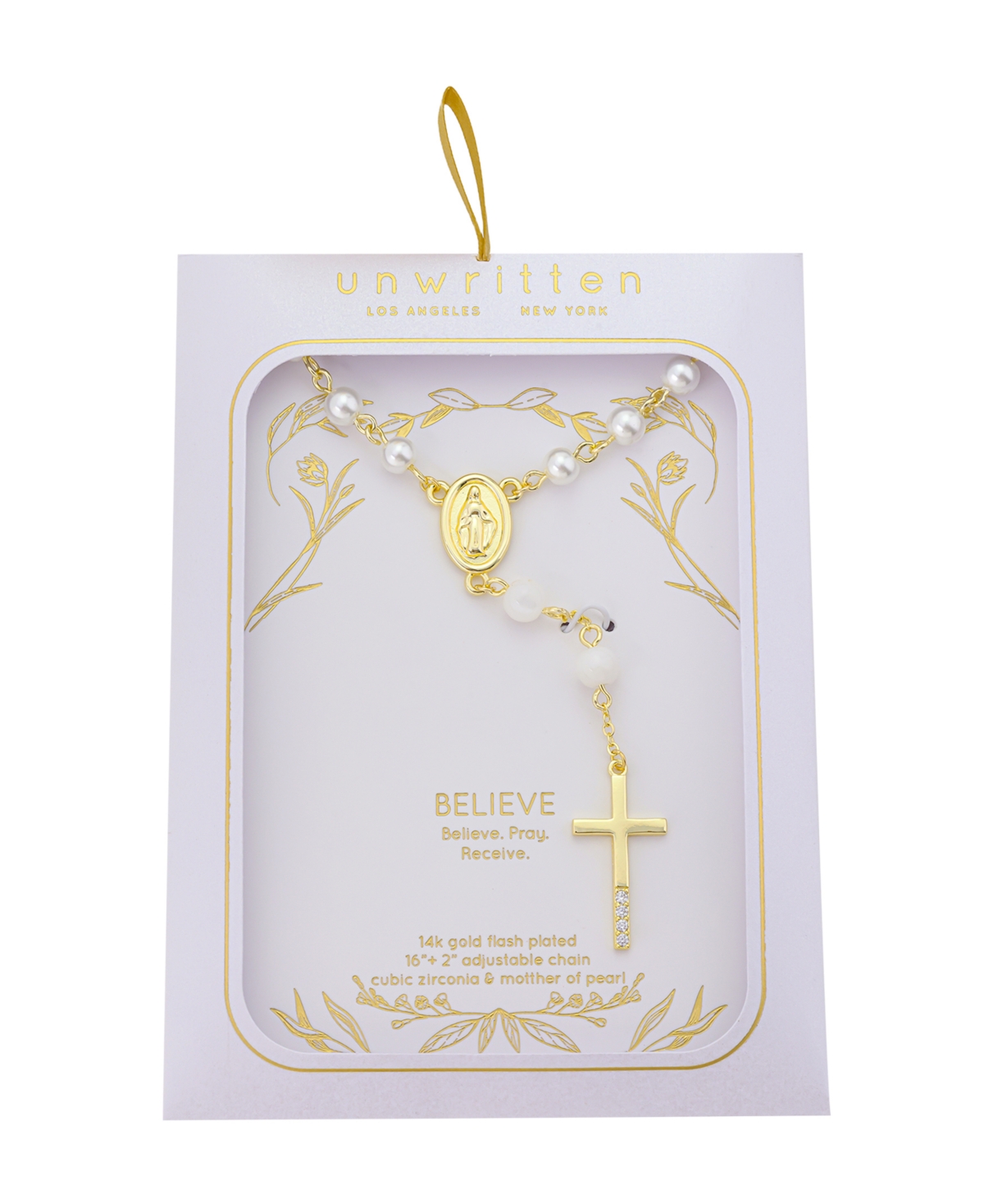 Unwritten Cubic Zirconia Gold Plated Cross Rosary Pendant Y Necklace