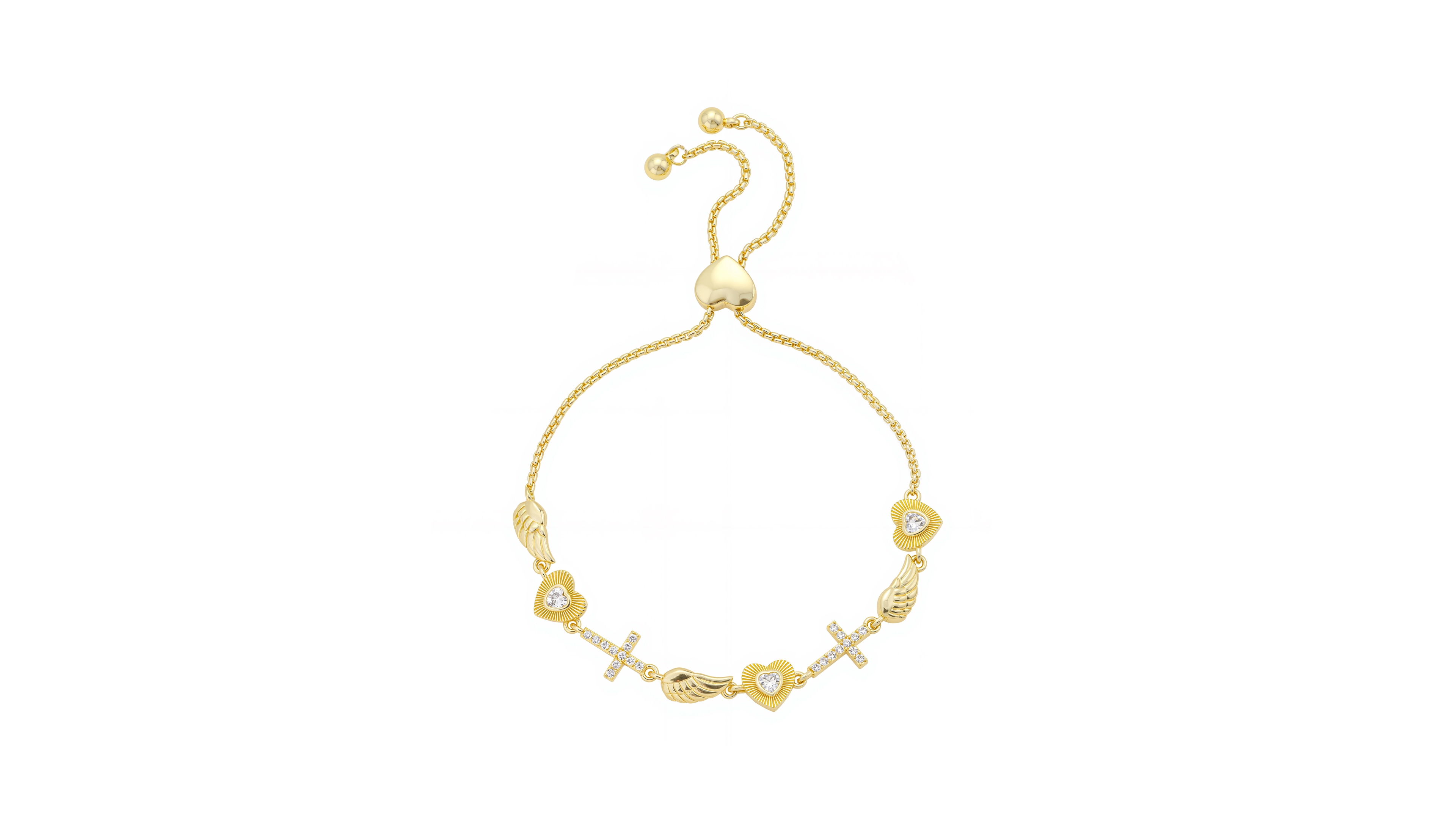 Unwritten Cubic Zirconia Gold Plated Cross Charm Adjustable Bolo Bracelet