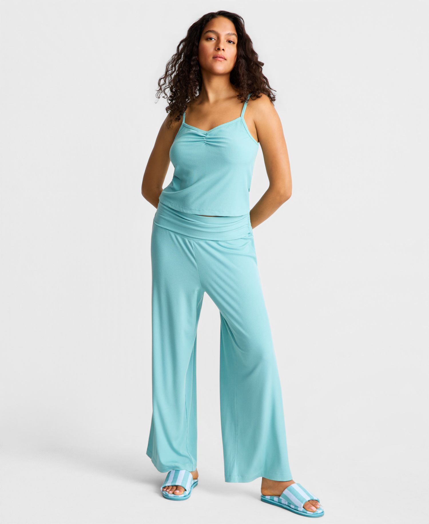 Women's Ribbed Tank & Foldover Pants Pajama Set