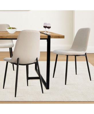 5-Piece Dining Table Set with 59'' MDF Table, Rectangular Wood-Look Top and Black Metal Legs with 4 Upholstered Chairs-Maison Boucle