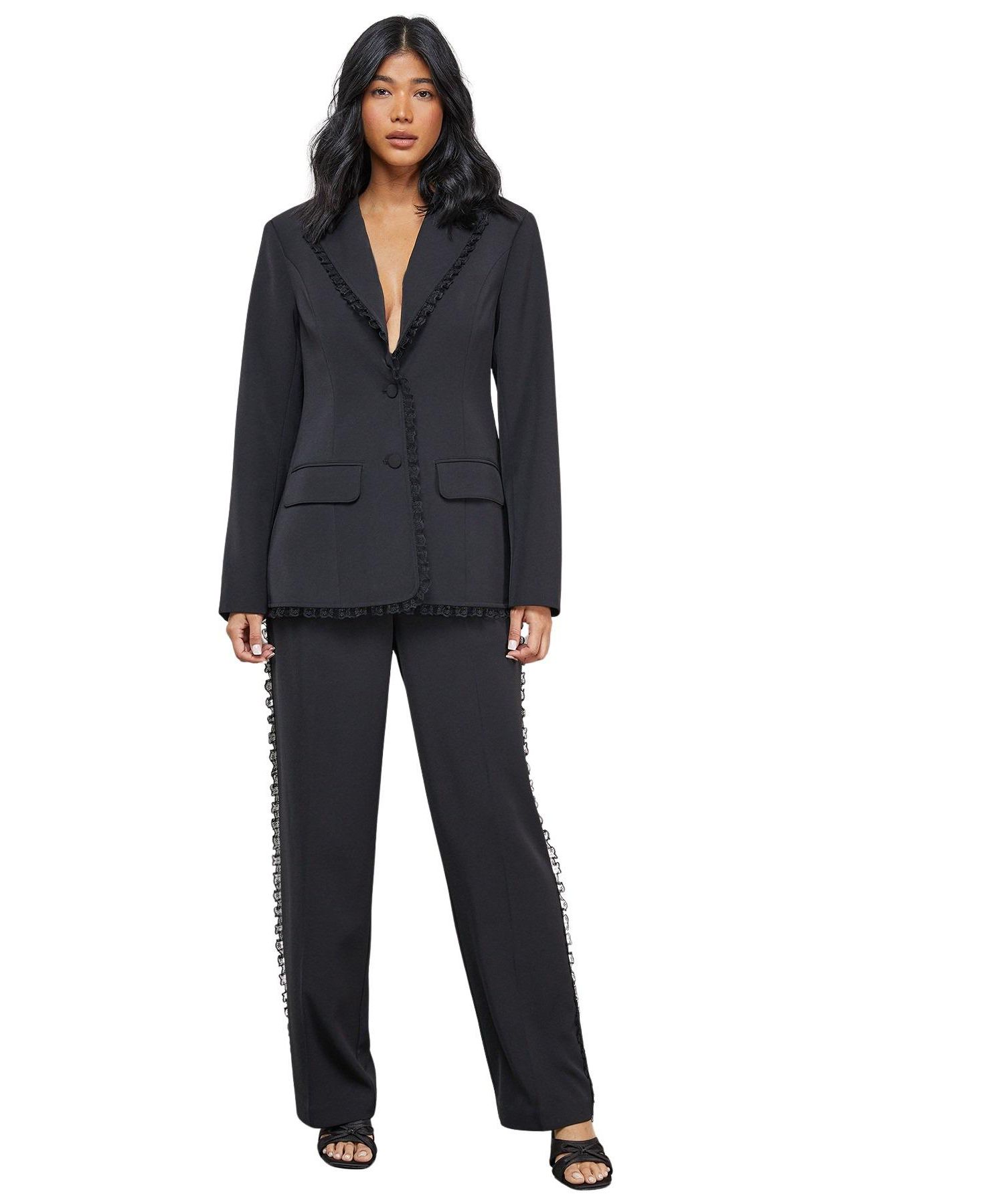 Women's Oversized Lace Frill Trim Blazer