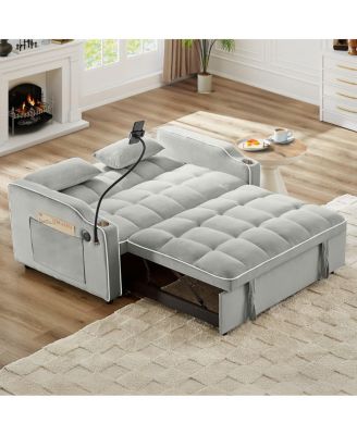 2-Seater Sofa Bed with Pull Out Sleeper, USB & Type-C Charging, Adjustable Backrest, Modern Velvet Loveseat for Small Spaces
