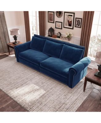93.7" Velvet King Pull Out Sofa Bed, 3-in-1 Convertible Sleeper Couch with Chaise and Nailhead Trim for Living Room or Guest Room-Maison Boucle