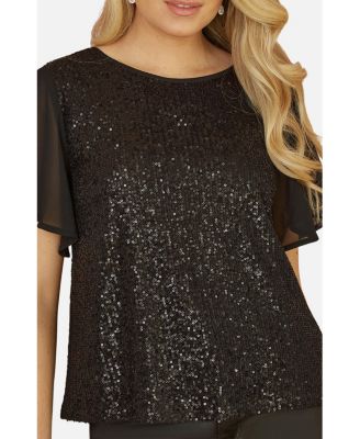 Women's Sheer Short Sleeve Sequin Top