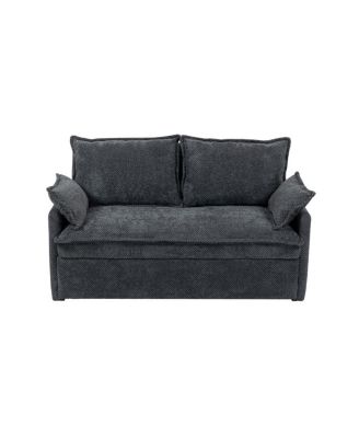 Pull Out Corduroy Sleeper Sofa with USB & Storage, 59.5'' Convertible Loveseat Bed for Small Spaces, Apartment, Bedroom