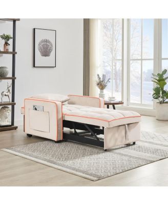 3-in-1 Convertible Velvet Chair Bed, Single Sleeper Sofa with Adjustable Backrest, Pull Out Bed & Side Pocket for Small Spaces