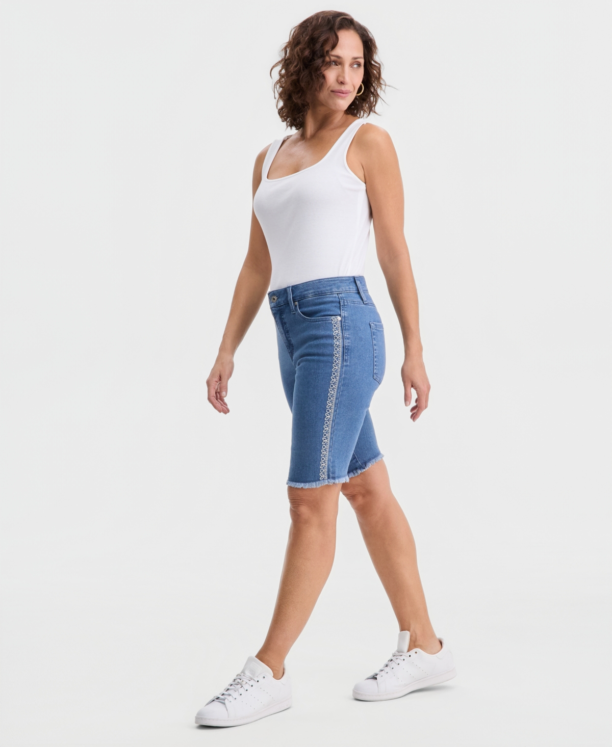 Style & Co Women's Embroidered Mid-Rise Raw-Edge Bermuda Shorts, Macy's Exclusive