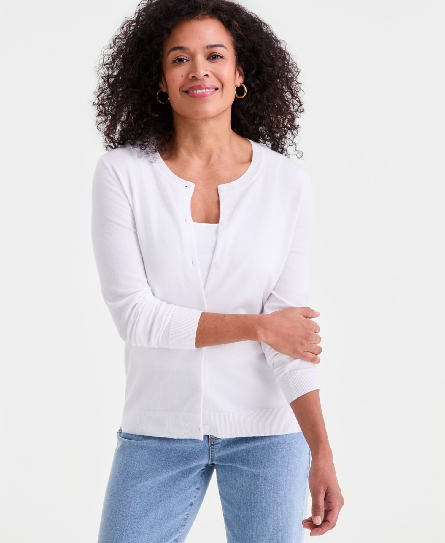 Women's Crewneck Button-Down Cardigan Sweater