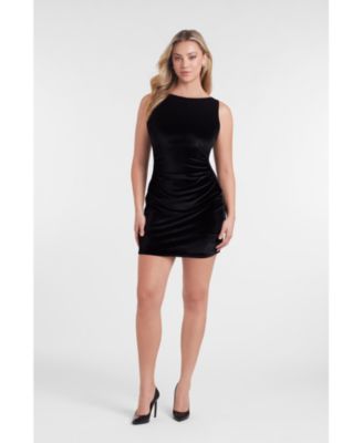 Women's S3 Sculpting Shapewear Shirred Boat Neck Velvet Mini Dress
