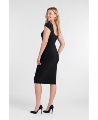 Women's S3 Sculpting Shapewear Square Neck Cap Sleeve Solid Midi Dress