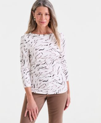 Women's Pima Cotton 3/4-Sleeve Boat-neck Top
