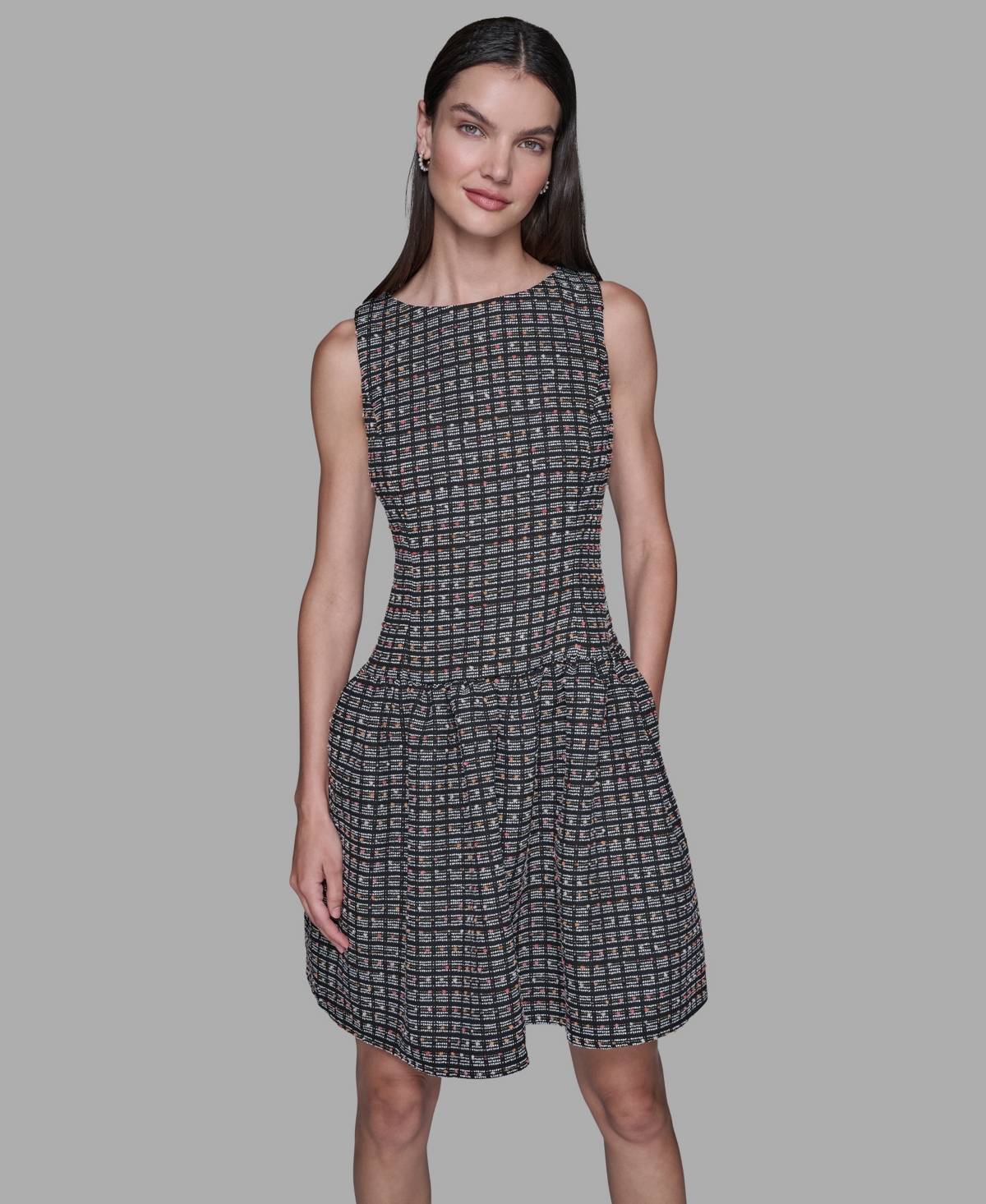 Karl Lagerfeld Paris Women's Mini Grid Nubby Tweed Sheath Dress