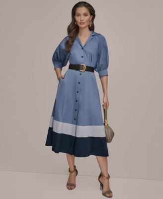 Women's Collared Belted Midi Dress