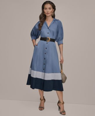 donna karan women's belted asymmetric midi dress Floral Belted A Line Midi Dress | Shirt Dress