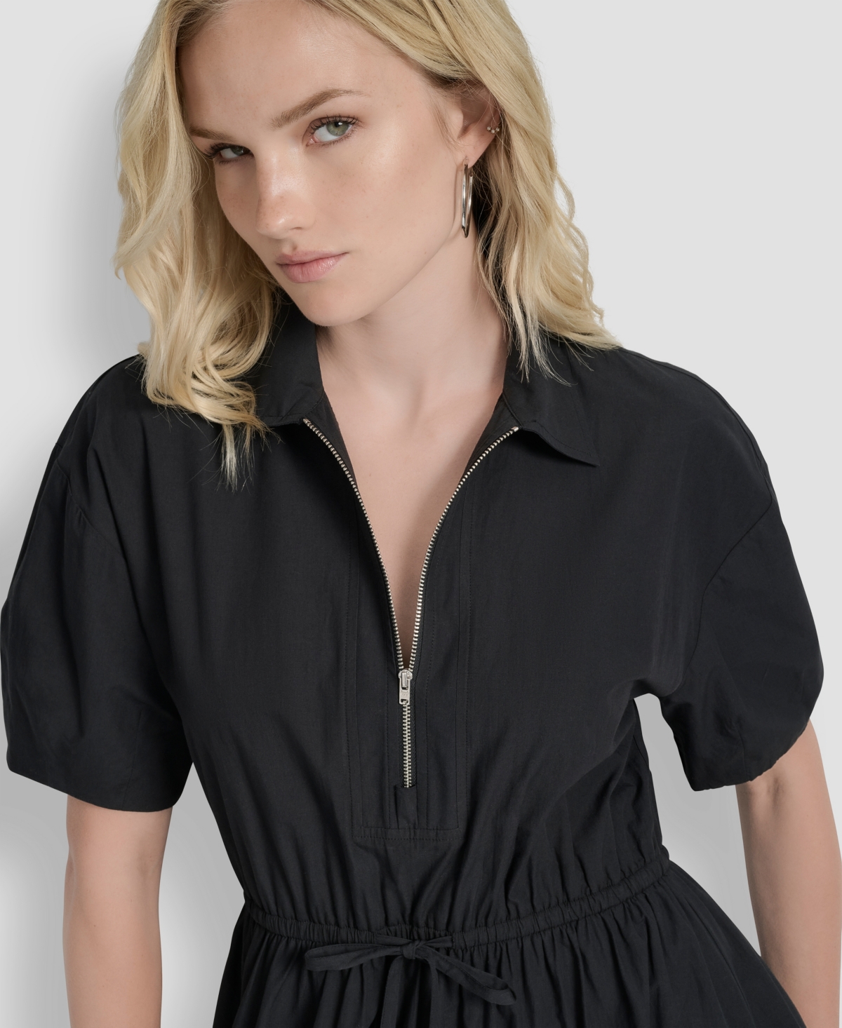 Dkny Women's Short-Sleeve Collar Zip Neck Midi Dress