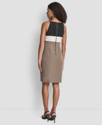 Women's Sleeveless Square Neck Colorblock Sheath Dress
