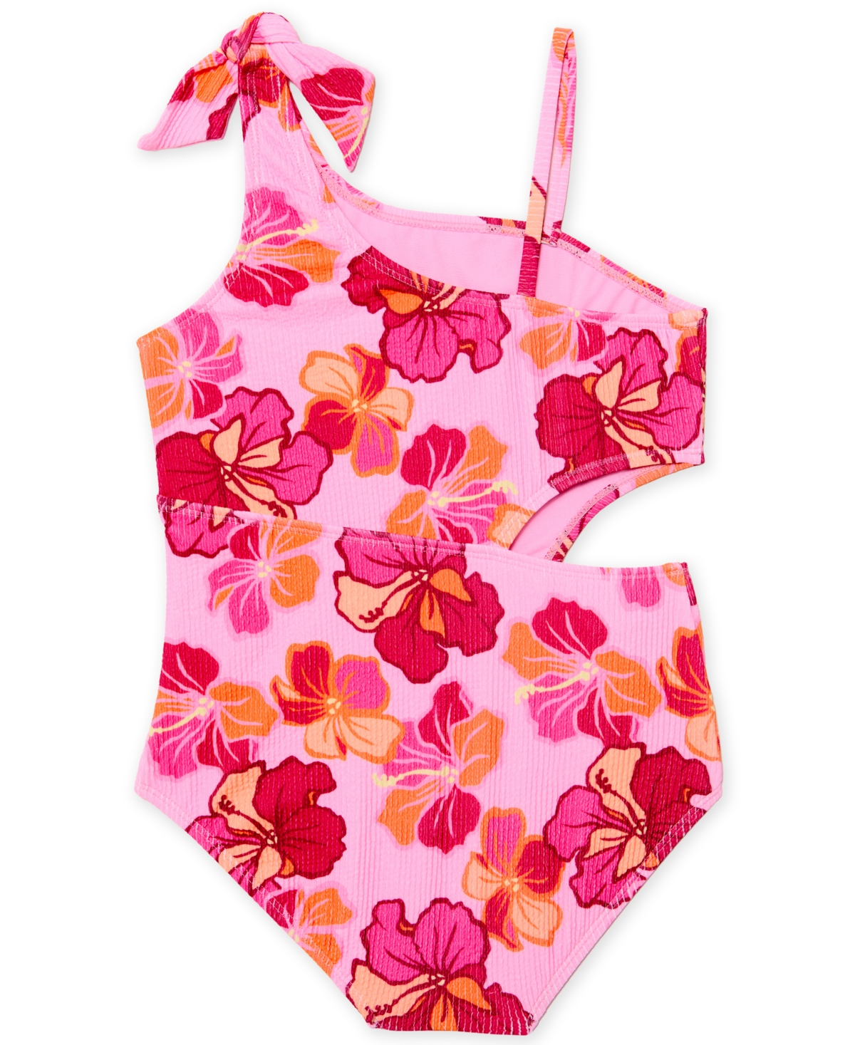 Angel Beach Girls 7-16 Hibiscus Popcorn Scrunch Asymmetrical One-Piece Swimsuit