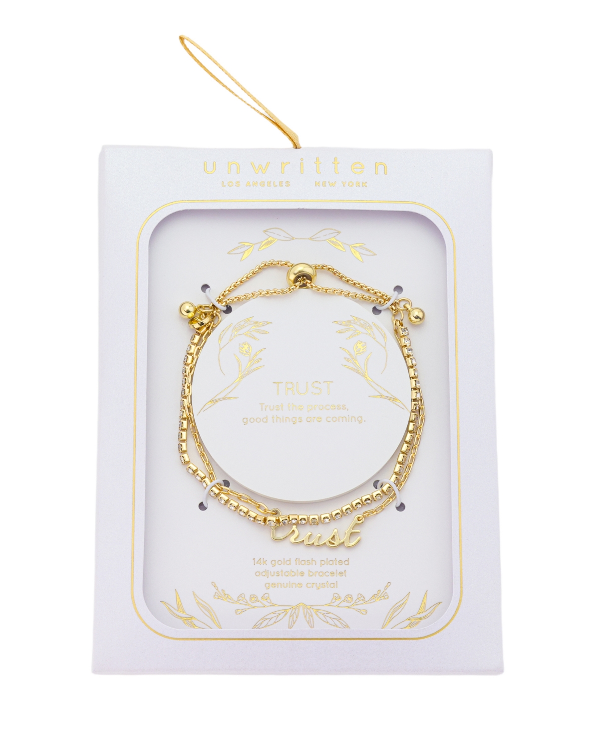 Unwritten Trust Link Chain And Crystal Chain Double Strand Bolo Bracelet In Gold