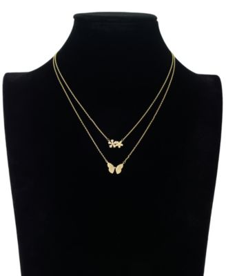 Faux Opal Cubic Zirconia Flower and Butterfly Necklace Set