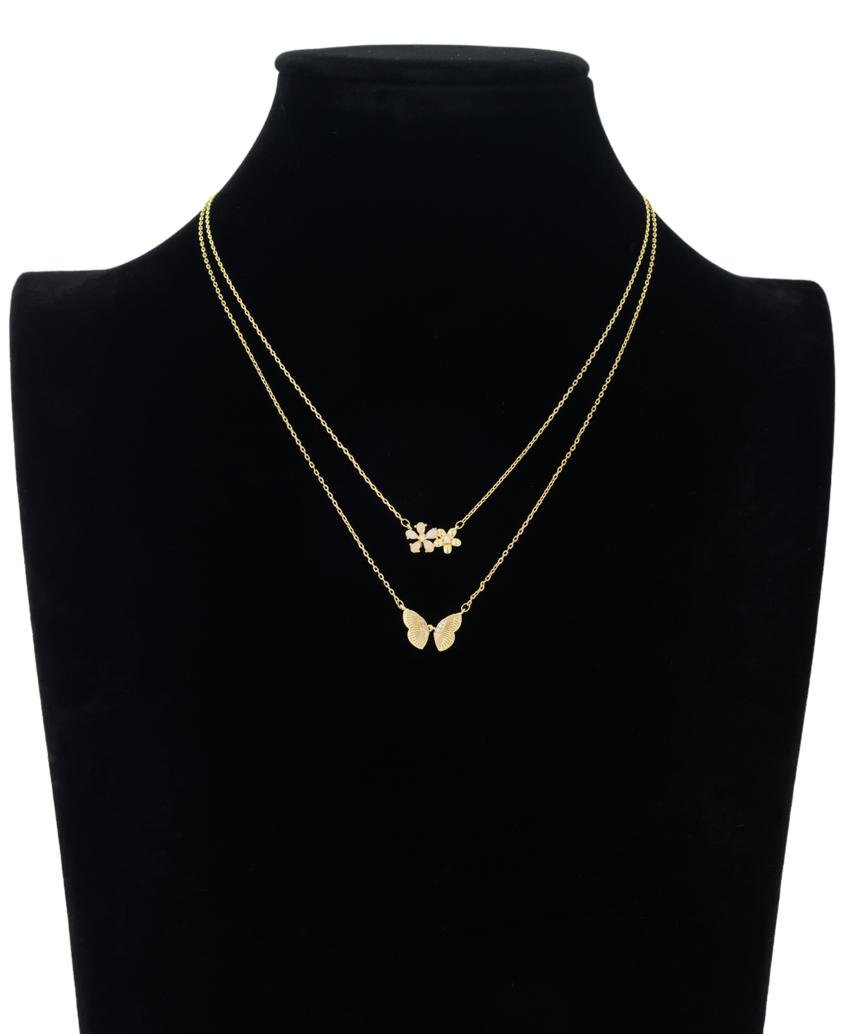 Faux Opal Cubic Zirconia Flower Cubic Zirconia Flower, Cubic Zirconia Butterfly Necklace's with Extender 2 Pcs Set