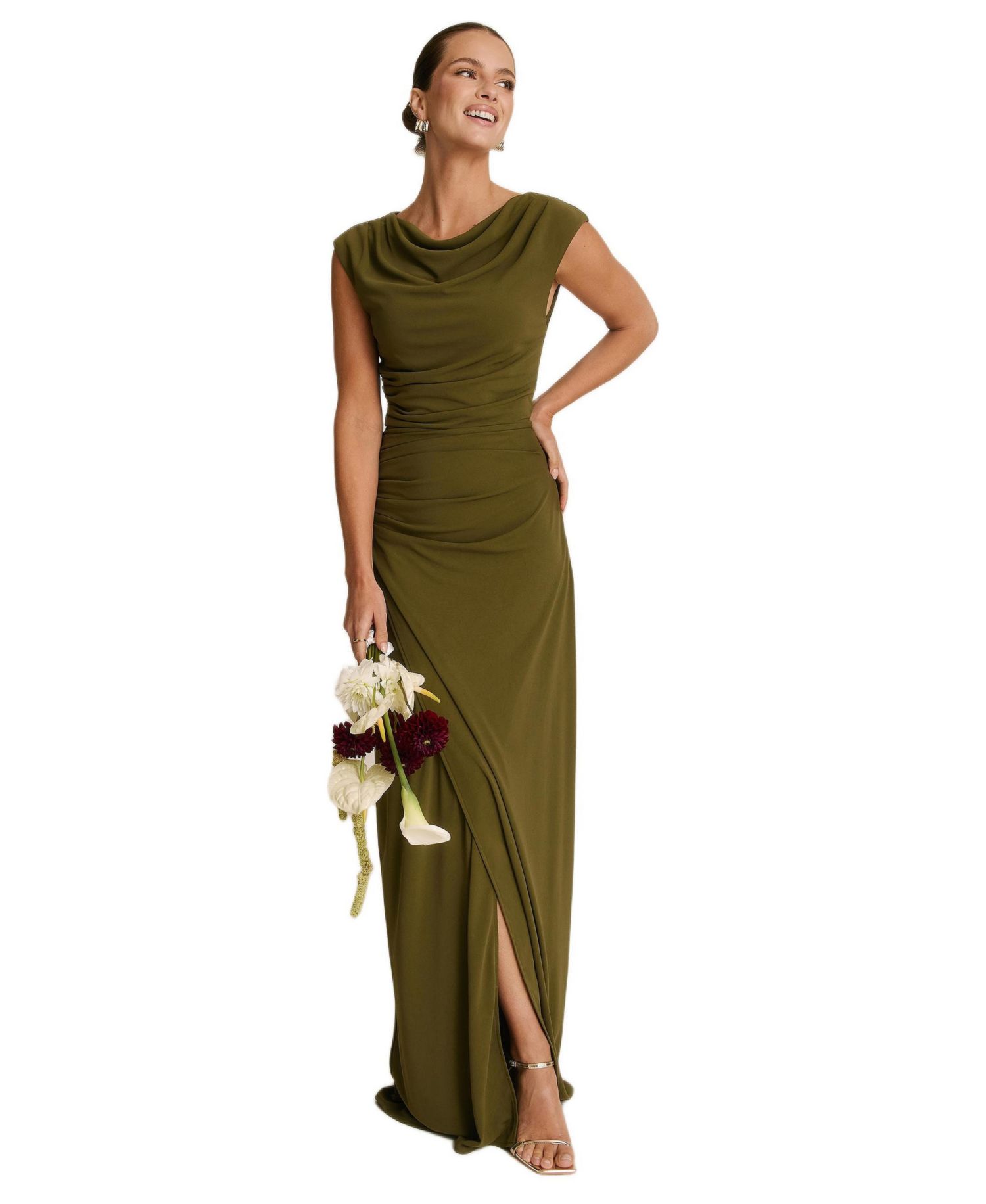 Women's Cowl Gathered Short Sleeve Bridesmaid