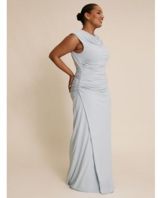 Women's Cowl Gathered Short Sleeve Bridesmaid