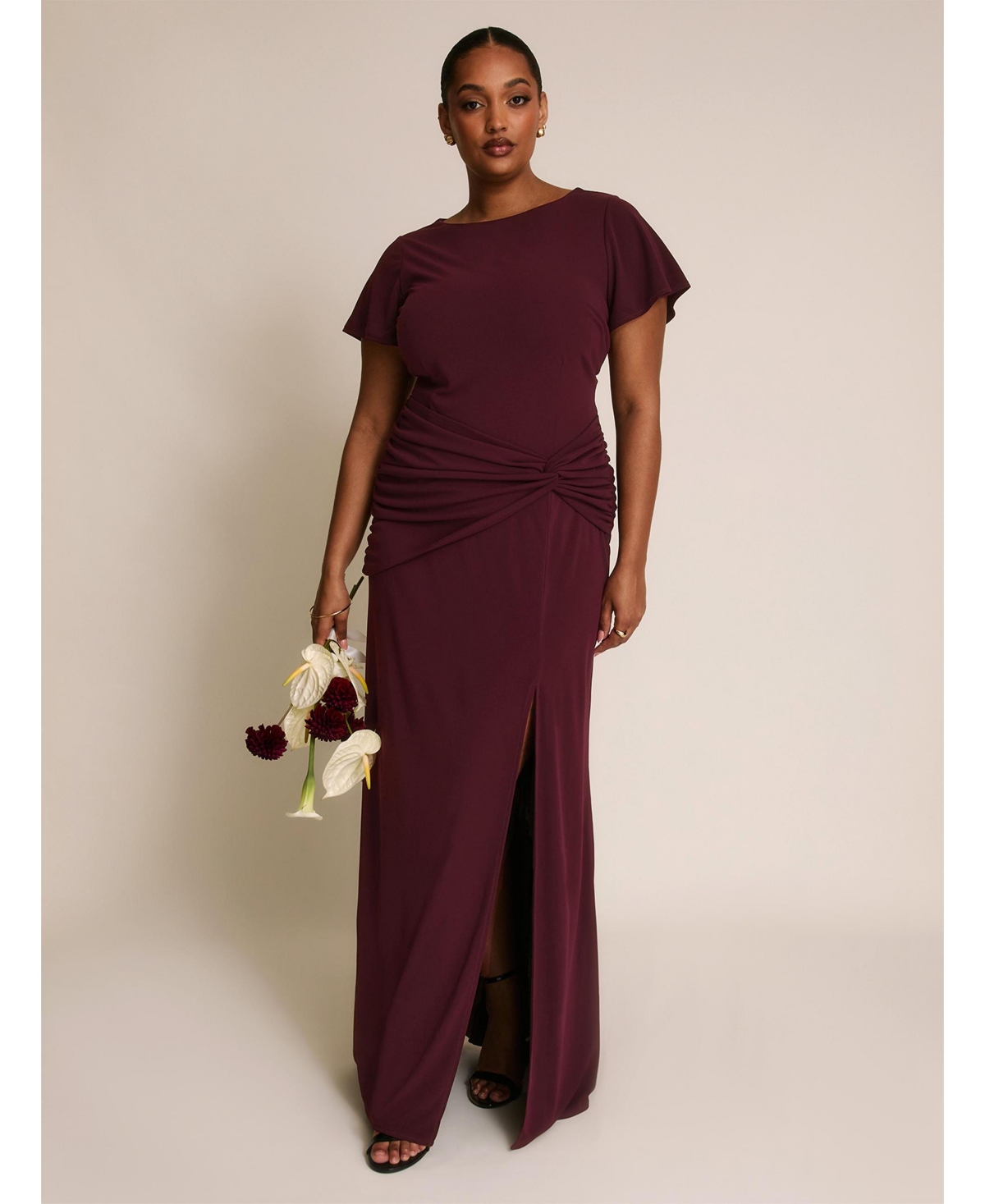 Six Stories Women's Knot Panel Flutter Sleeve Stretch Dresses