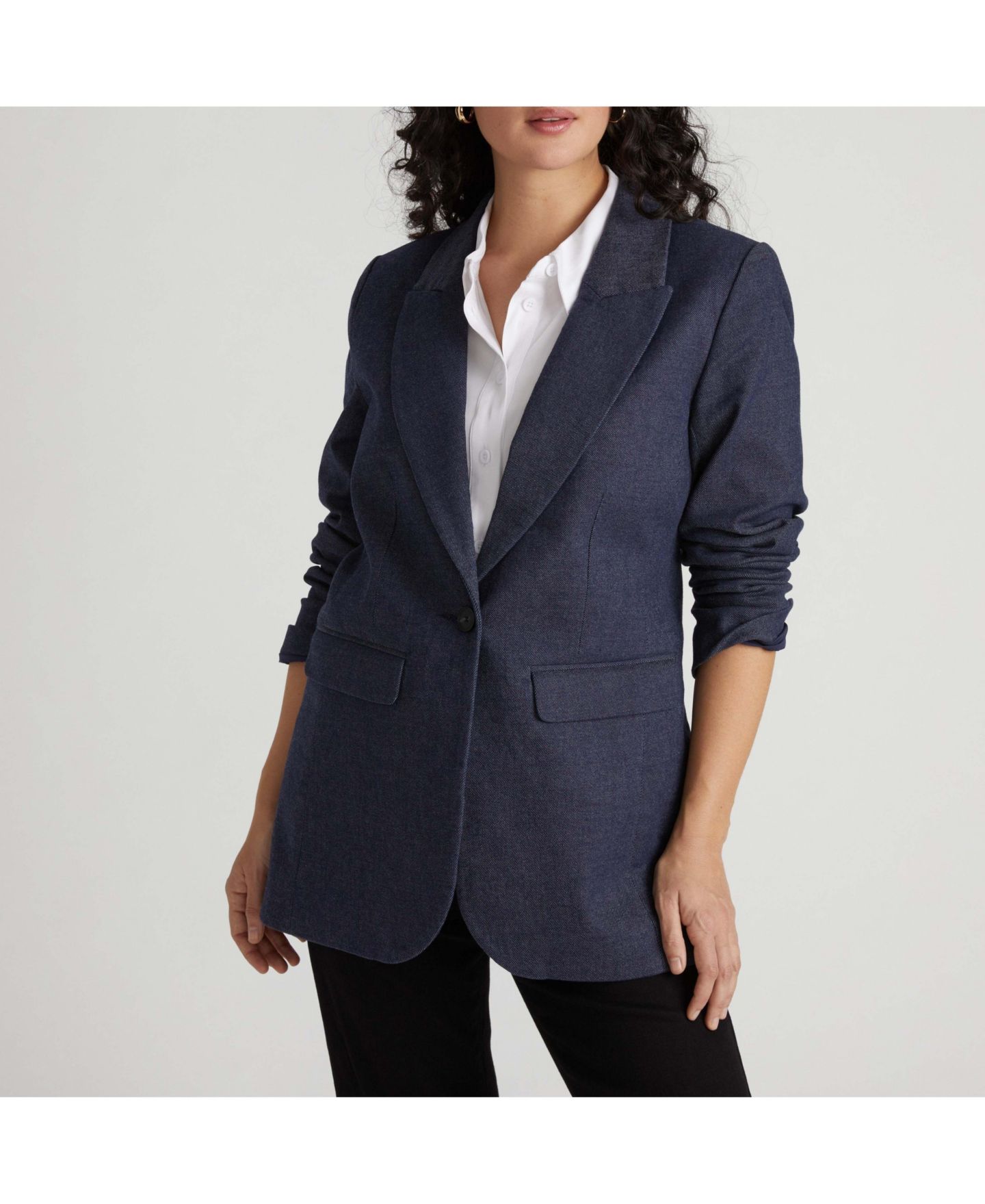 Женский пиджак Universal Standard Denim Look Blazer, цвет: Тёмный индиго — фото 4