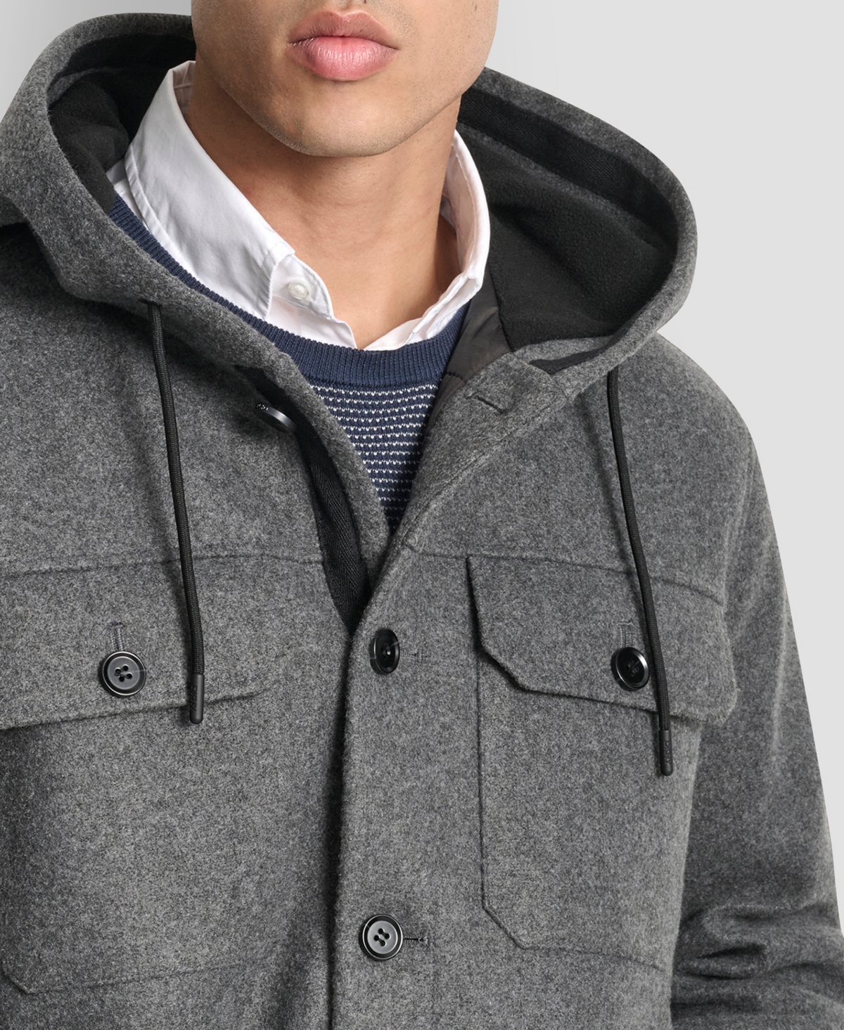 Dkny Men's Faux Wool Hooded Shirt Jacket