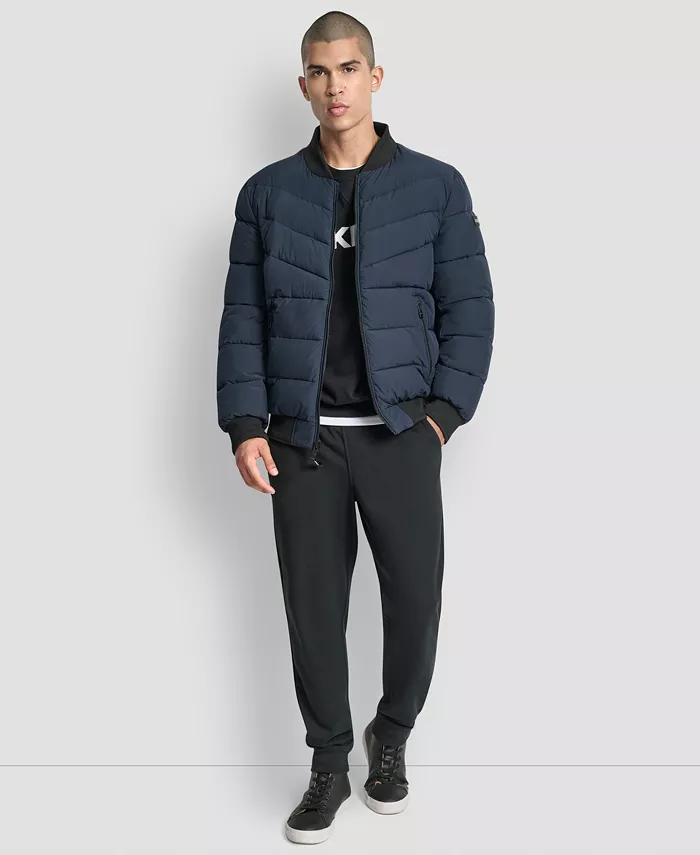Men's Hooded Quilted Puffer Bomber Jacket - thumbnail 6