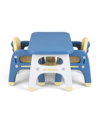 Kids Table and 2 Chairs Set Activity Art Desk with Storage Shelf & Building Blocks