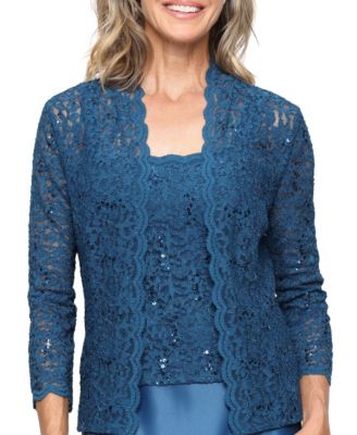 Women's 3/4-Sleeve Scalloped Jacket & Gown, 2-Piece Set