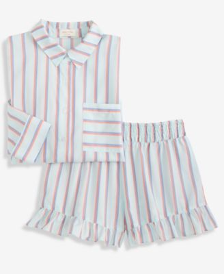 Women's Woven Top & Ruffle Shorts Pajamas, 2-Piece Set