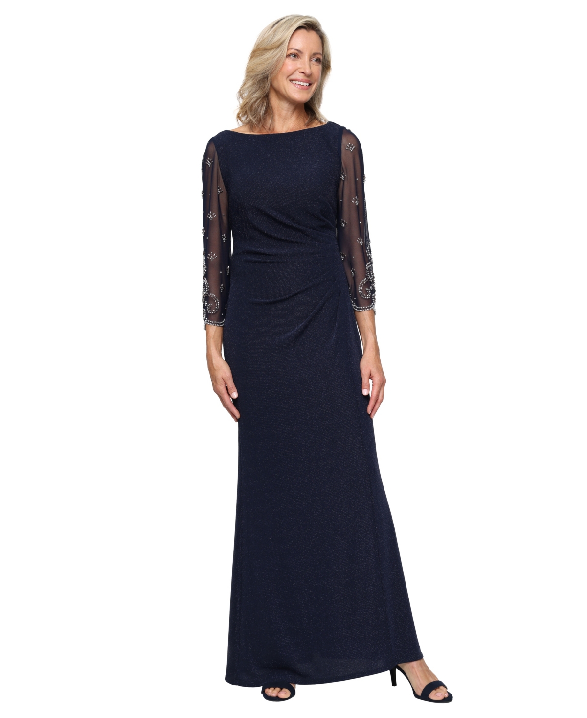 Alex Evenings Women's Boat Neck Long Metallic Knit Ball Gown