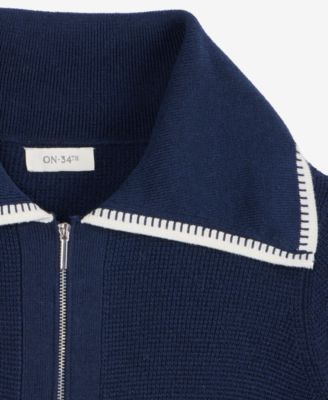 Women's Tipped Collared Zip-Up Cardigan, Macy's Exclusive