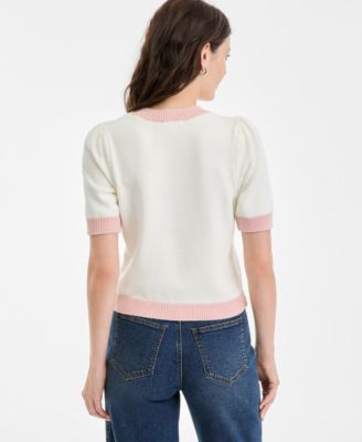 Women's Embroidered Colorblocked Short-Sleeve Sweater
