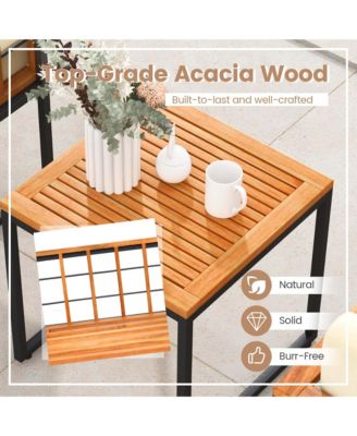 3 PCS Patio Chair Set Acacia Wood Sofa Set with Metal Support Soft Seat Cushions