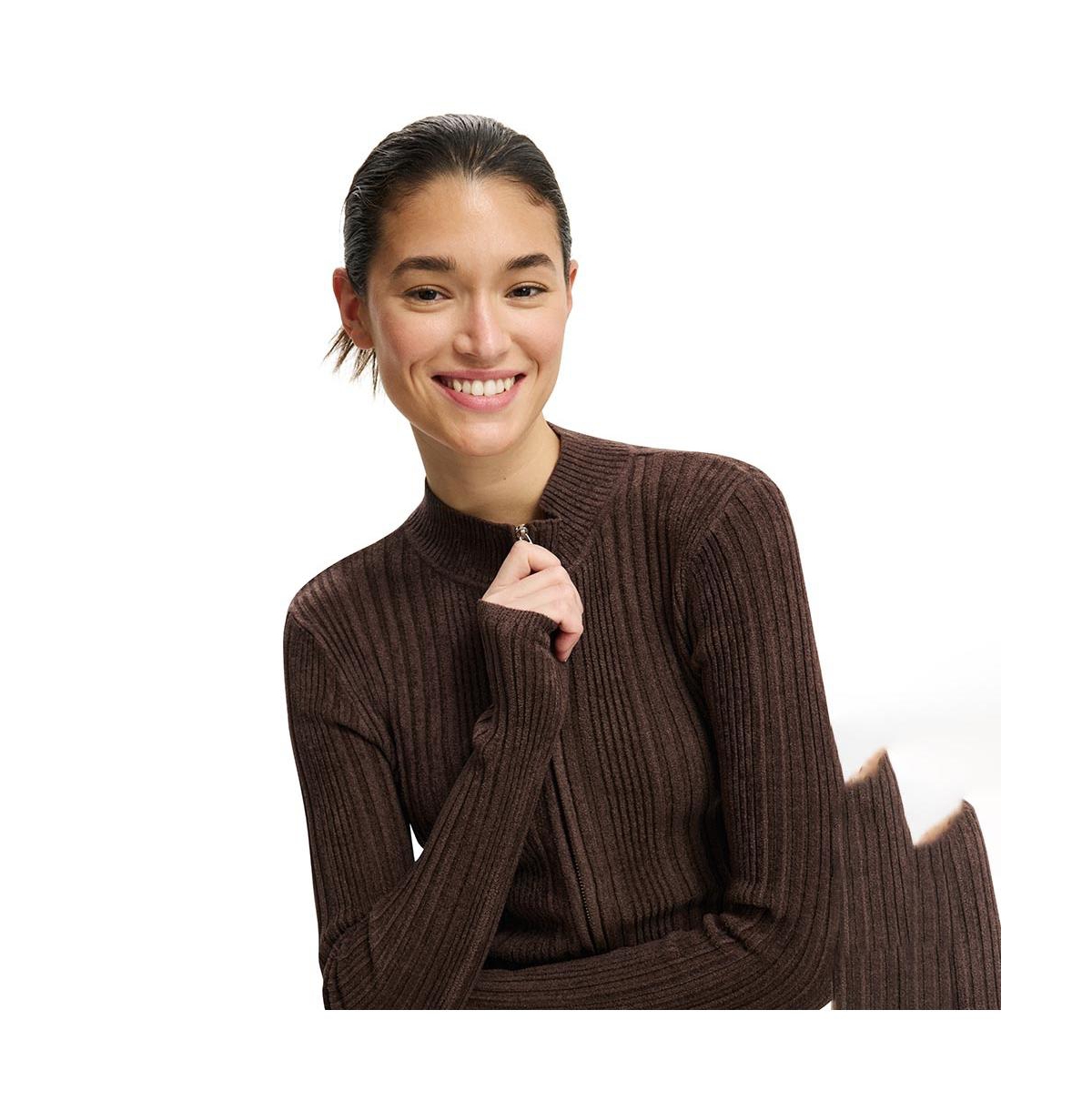 Cotton On Women's Variegated Rib Zip Through