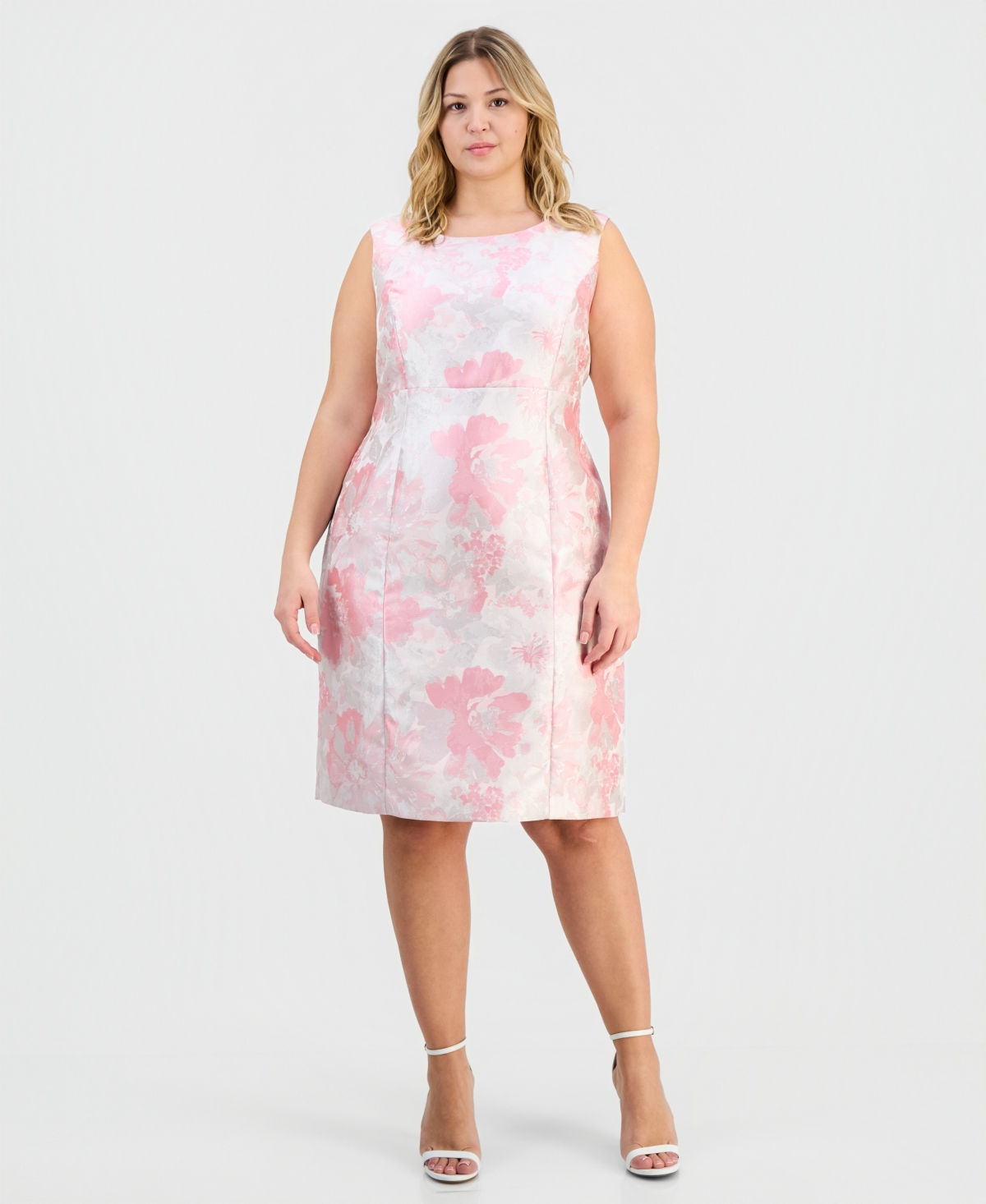 Kasper Plus Jacquard Empire-Seamed Sleeveless Dress