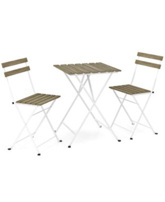 3 PCS Patio Acacia Wood Bistro Set Bistro Table with 2 Folding Chairs Slatted Seat
