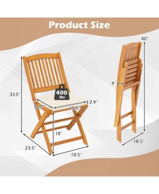 Outdoor Folding Chairs Set of 4 Acacia Wood High-Back Chair with Seat Cushions