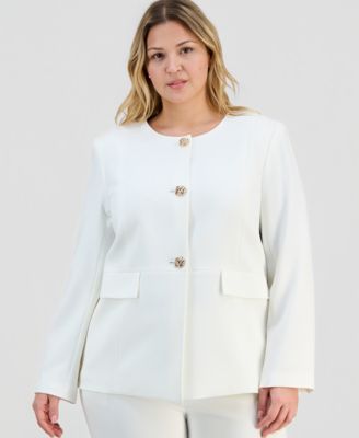 Plus Size Stretch Crepe Button-Front Jacket 