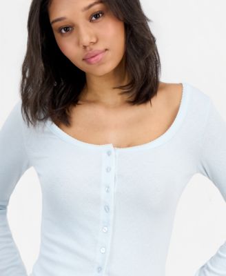 Juniors' Picot-Trim Pointelle Cardigan Knit Long-Sleeve