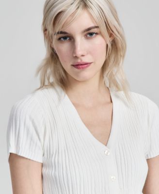 Women's Ribbed Short-Sleeve Cardigan, Macy's Exclusive