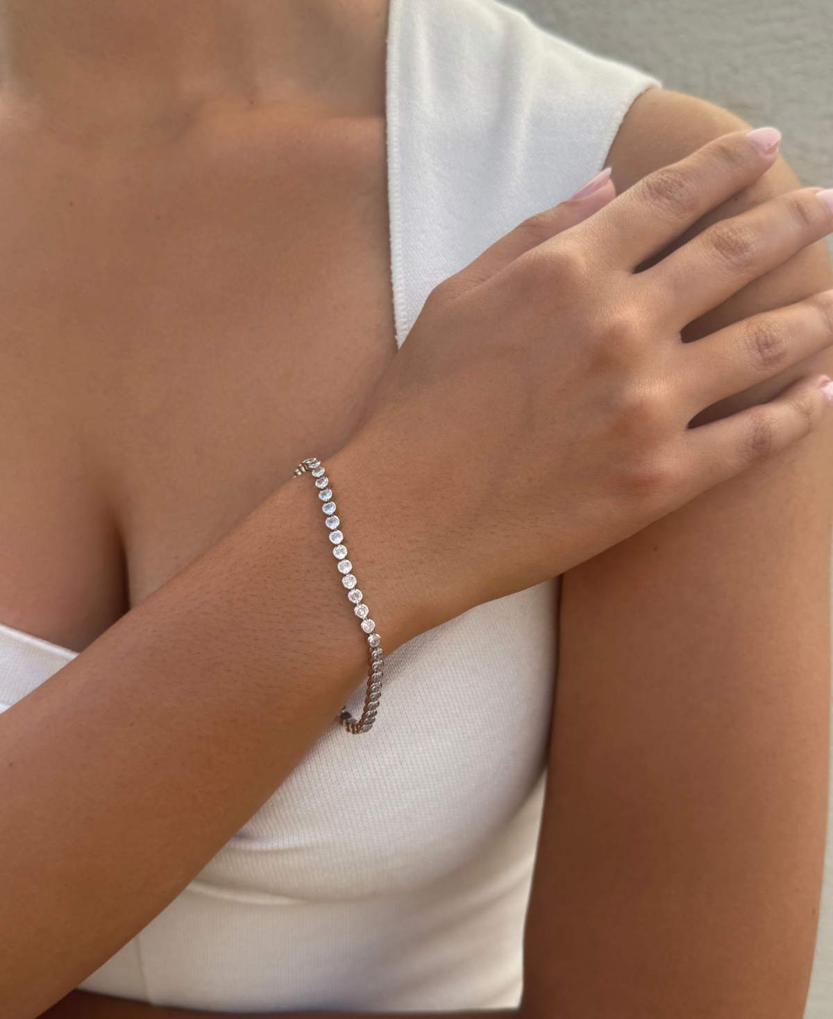 Adornia Silver Crystal Bezeled Tennis Bracelet