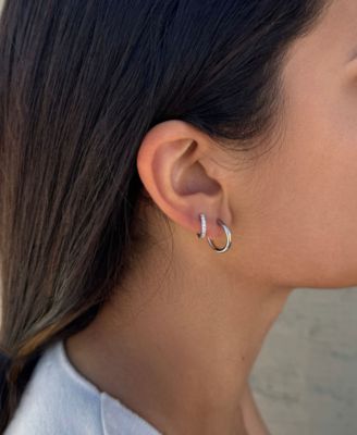 Silver CZ Hoop and Solitaire Stud Earrings Set