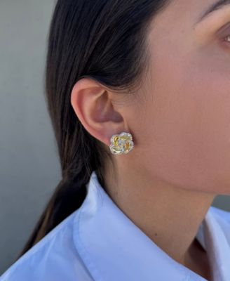 Gold Crystal Encrusted Flower Stud Earrings