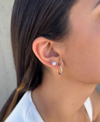 Silver Hoop, Solitaire and Ball Stud Earrings Set