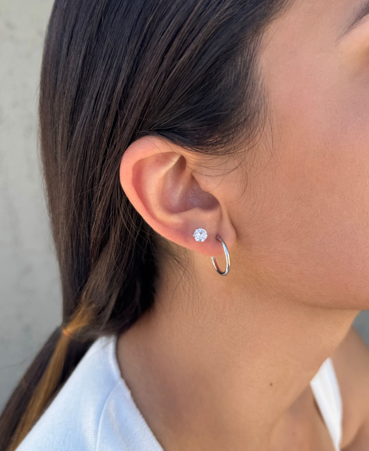 Adornia Silver Hoop, Solitaire and Ball Stud Earrings Set